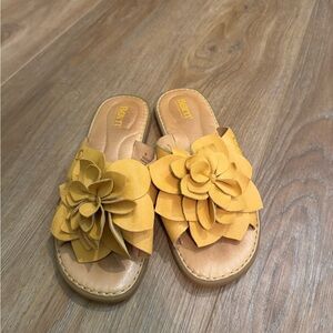 Born Mustard Floral Slide Sandals